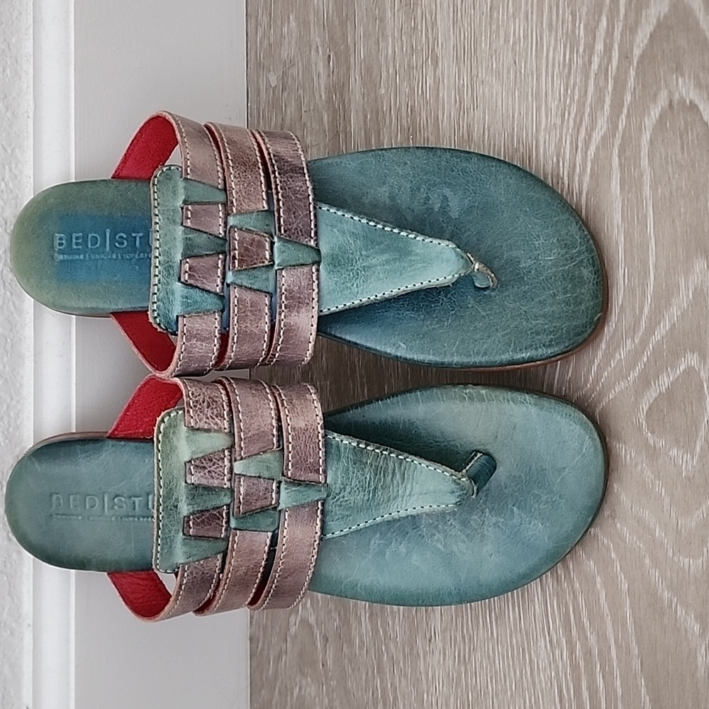 Bed Stu Turquoise Yoli Thong Sandals Leather